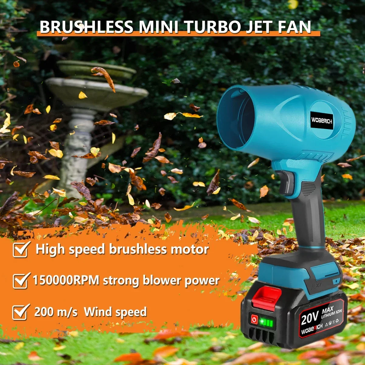 200 M/S Brushless Turbo Jet Fan 2000W Handheld Cordless Electric Air Blower Dust Snow Removal Tool per batteria Makita 18V