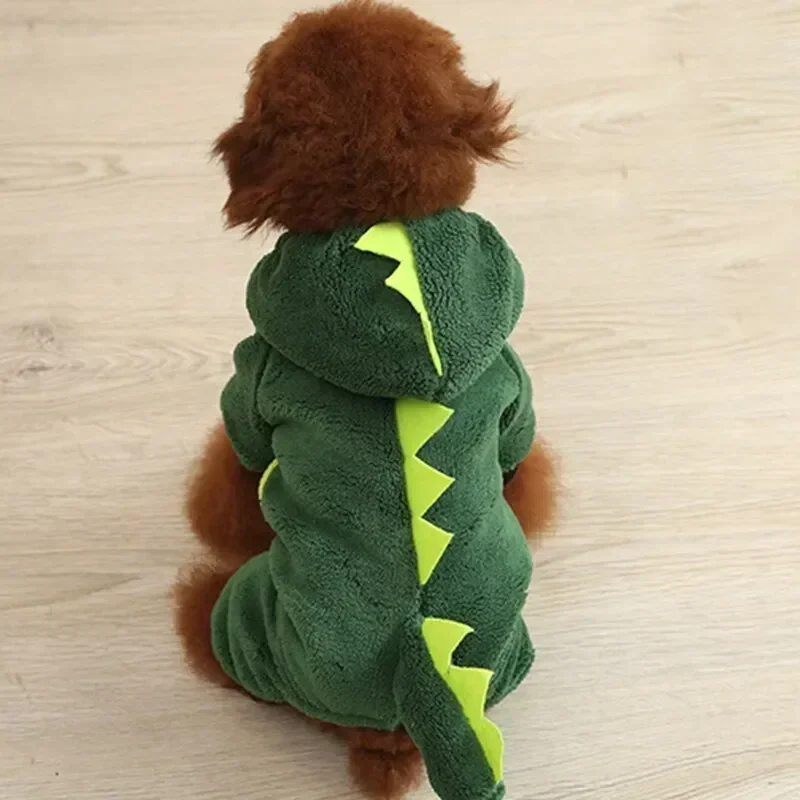 Creative Funny Dinosaur Shape Autumn And Winter Warm Plush Coat Dog Cat Clothes Cute Quirky Pet Hooded Clothes Pets Accessories