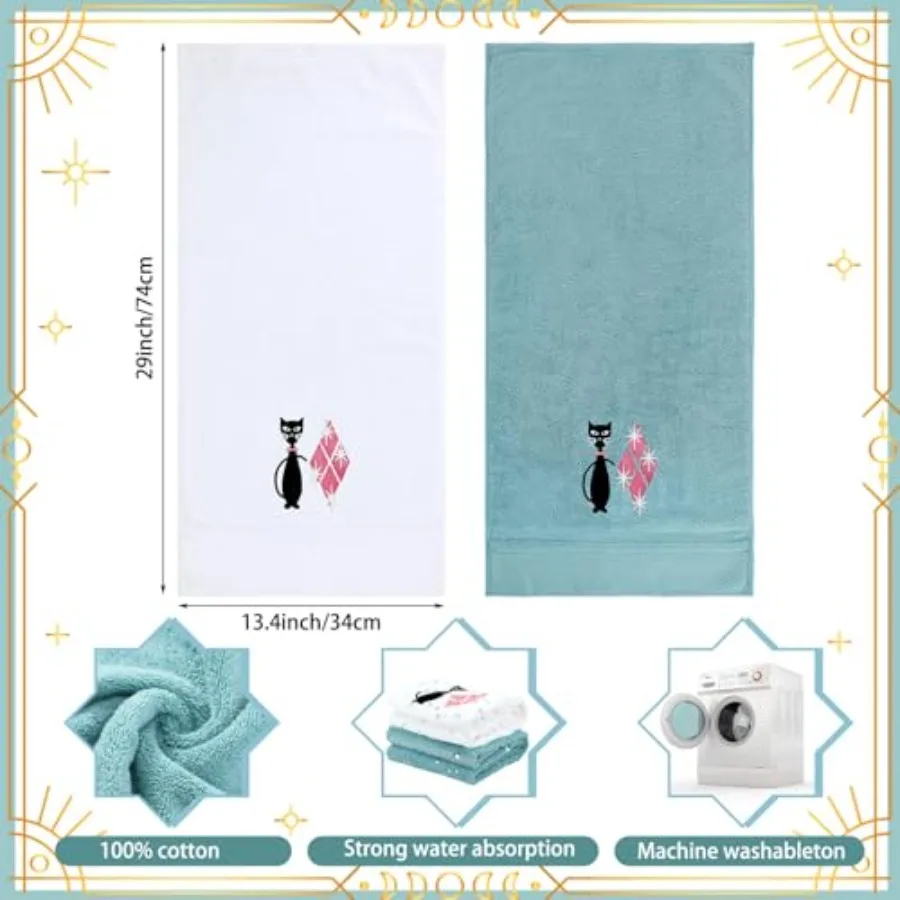 2 قطعة منتصف القرن الحديثة الأسود القط مناشف المطبخ الرجعية القط طبق المناشف القطن التطريز ماصة للمطبخ الحمام ديكورا