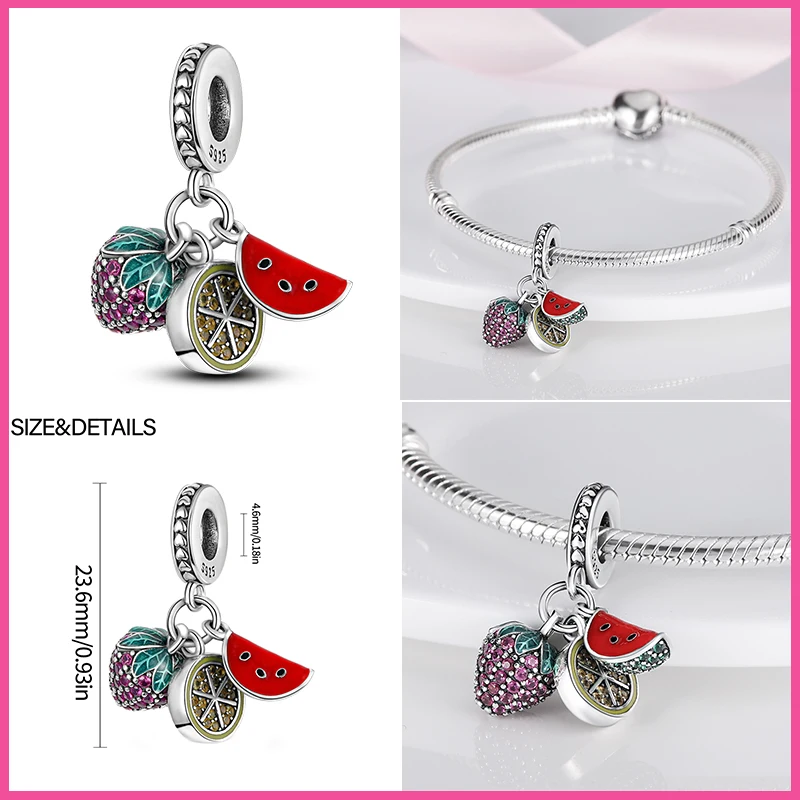 Suitable for Pandora 925 Original Bracelet Avocado Cherry Watermelon Banana Fruit Silver Beads DIY Birthday Jewelry Hand Jewelry