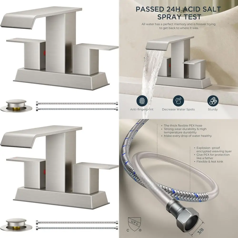 

4 Centerset Sink Faucet, Brushed Nickel, Double Handle with Pop-Up Drain, Suitable for Vanity and RV Remodel