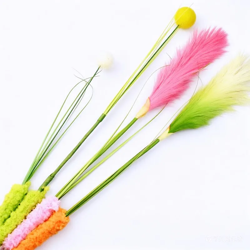 

Cat Toys Feather Cat Stick Teaser Plush Handle Ball Tassel Sticks Toys for Cats Scratching Feather Stick Interactive Cats Toy