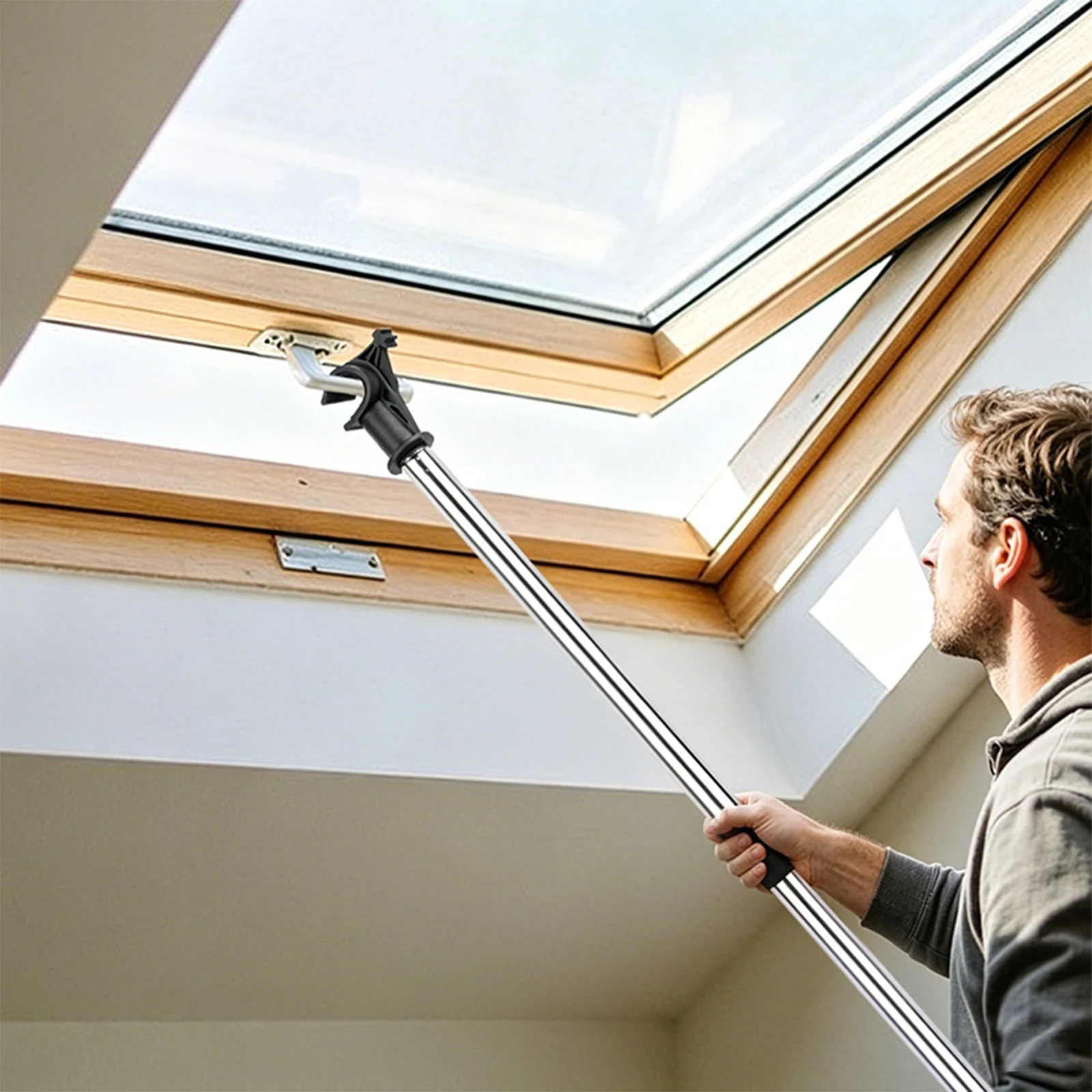 3/4in Window Pole Opener Stainless Steel Assist Stick Lightweight Windows Opener Rod for Skylight Bedrooms Kitchens Living Room