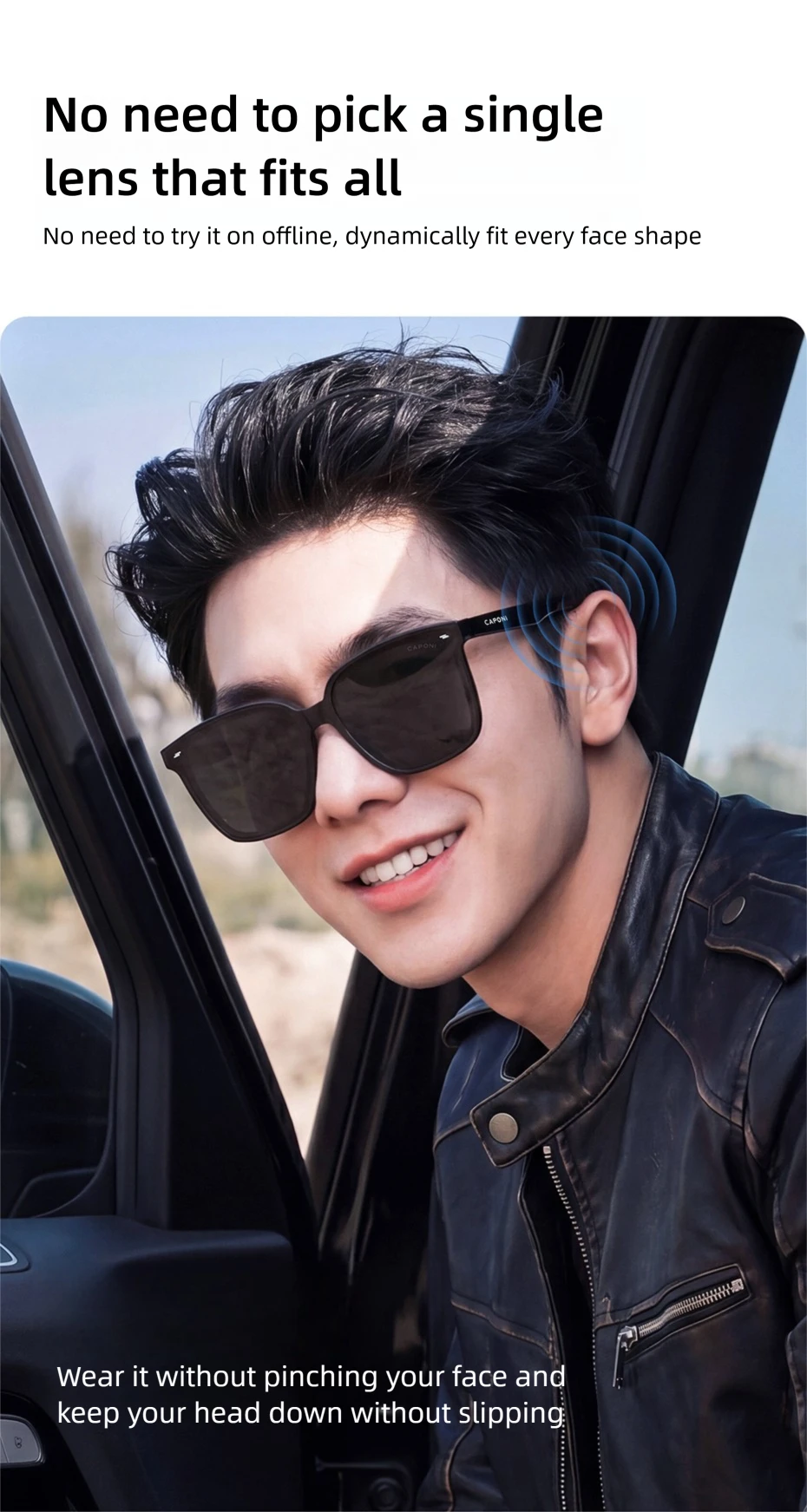 CAPONI Polarisierte Männer Sonnenbrille Outdoor Fahren Einteilige Linsen Quadratische Sonnenbrille Anti Glare UV400 Schützen Schwarz Schatten CP35709 – Detail 8