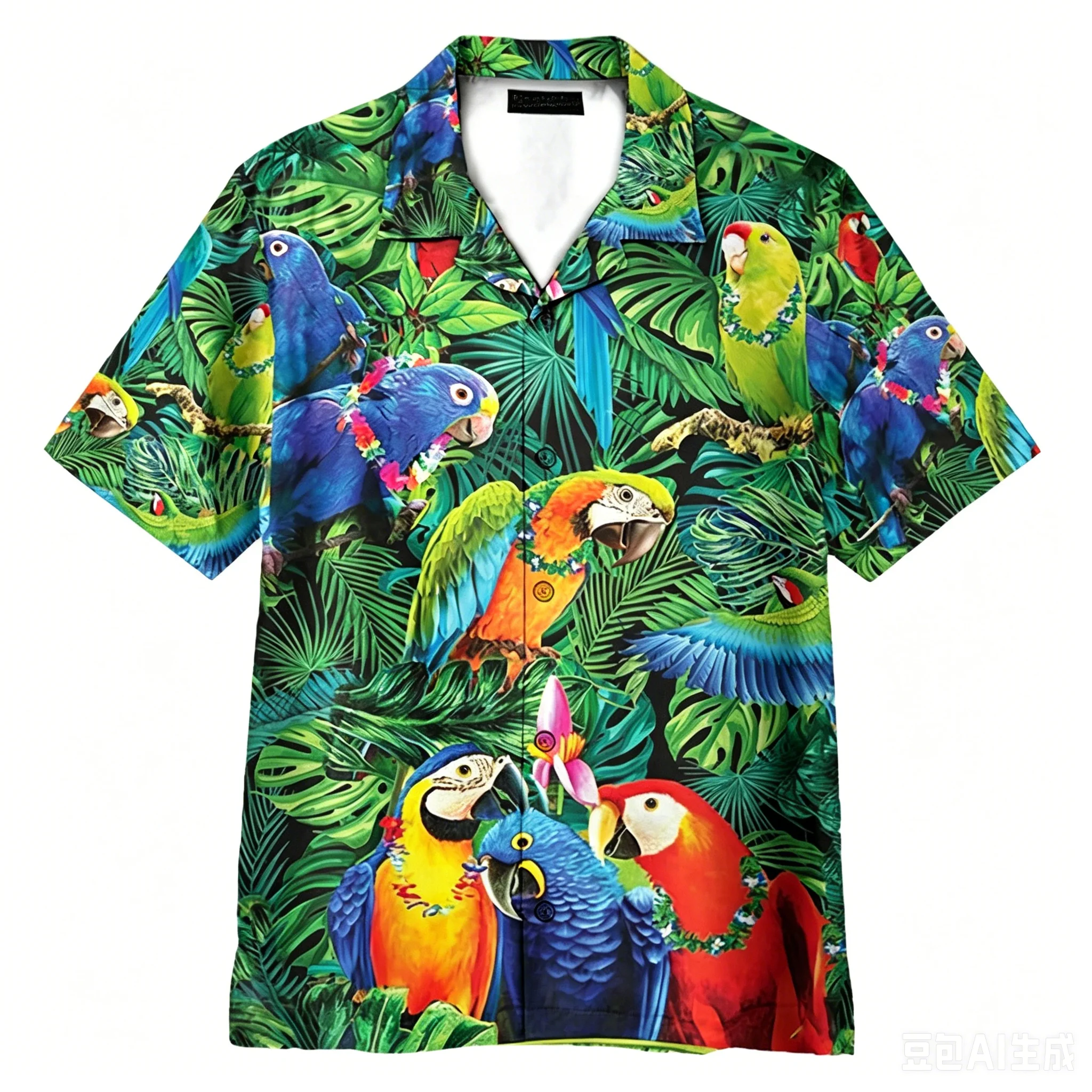 Men's Hawaiian Beach Vacation Casual Short Sleeve Fashion Short Sleeve Parrot Printed Loose Street Flower Shirt