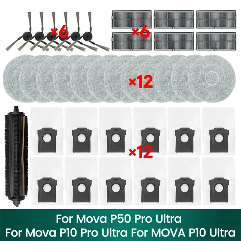 

【A04R】For Mova P50 Pro Ultra, Mova P10 Pro Ultra, MOVA P10 Ultra Accessories Kit Tricut Brush Hepa Filter Mop Cloth Dust Bag