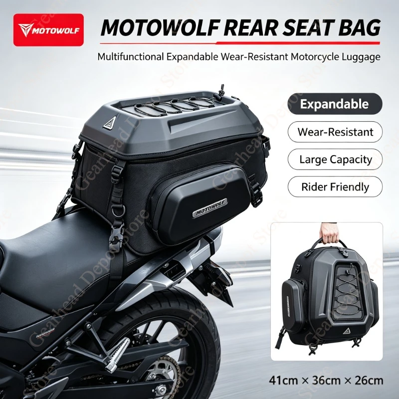 MOTOWOLF Multifunctional Motorcycle Rear Seat Bag Expandable Wear‑Resistant Convertible Backpack Rider Luggage Bag For Men