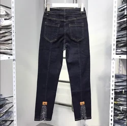Pantalones pitillo elásticos de cintura alta para mujer, pantalones largos ajustados de perforación en caliente que combinan con todo, moda de otoño, Jeans azules de longitud completa