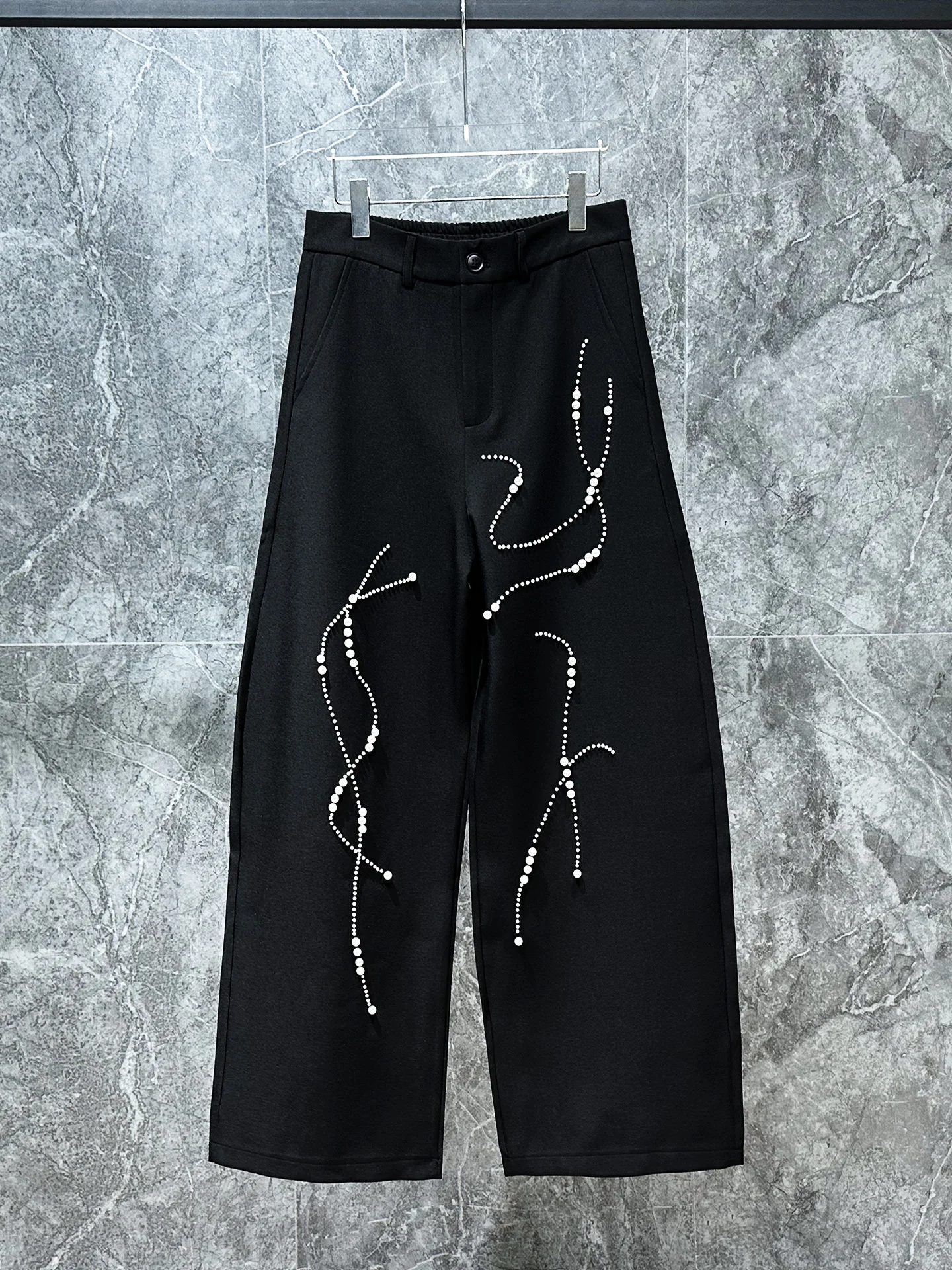 

Trendy Men's American Sle Loose Wide Leg Suit Pants Pearl Design Simple High Waist Long Trousers Casual Straight Leg Jeans