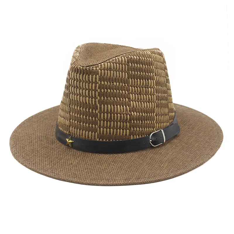 

AliExpress Title Men's All-Season Gentleman Sun Hat - Flat Brim Woven Paper Straw Hat (56-58cm) with Faux Leather Band