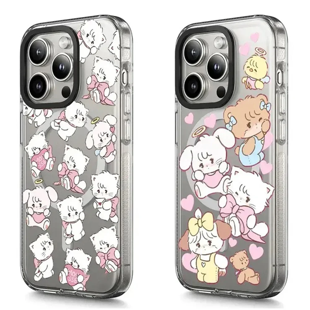 

White Cat Acrylic Transparent Border iPhone 13 14 15 16 Pro Max Case - Protective iPhone Case with MagSafe