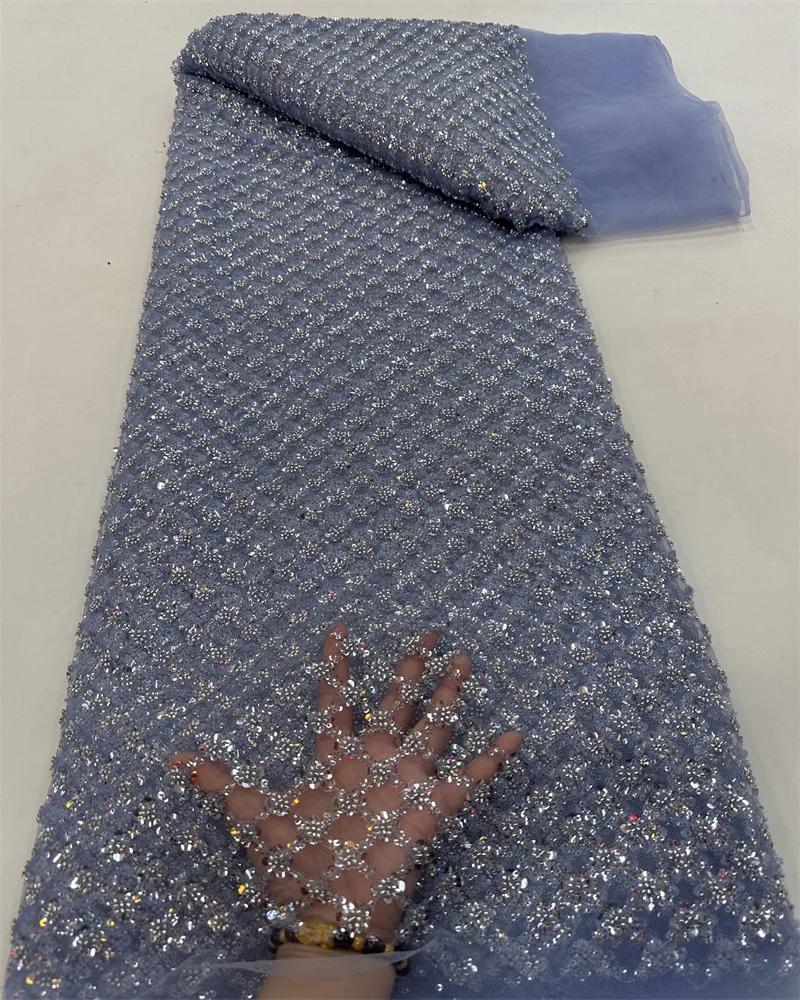 Ouro elegante artesanal miçangas bordado francês tule renda tecido para festa nigeriano luxo lantejoulas renda tecido casamento
