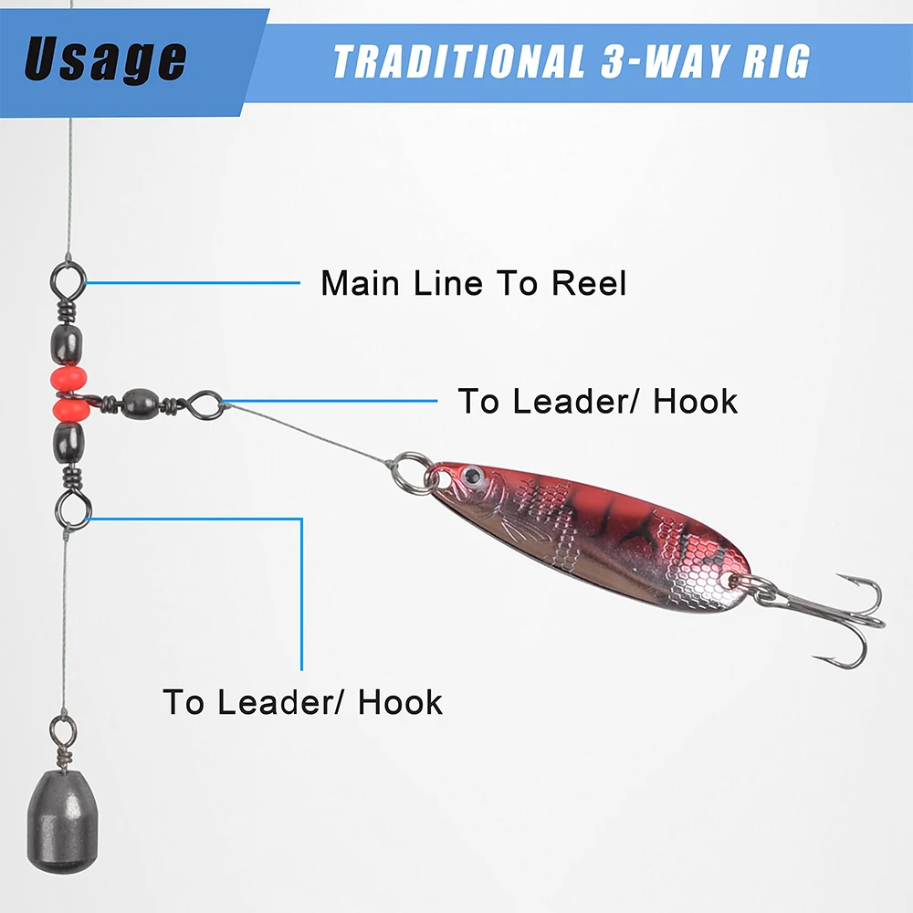 40 Uds. De barril giratorio en T de 3 vías, barril de latón, línea cruzada Triple giratoria, conector de pesca de barril de 3 vías con cuentas de pesca rojas - imagen 5