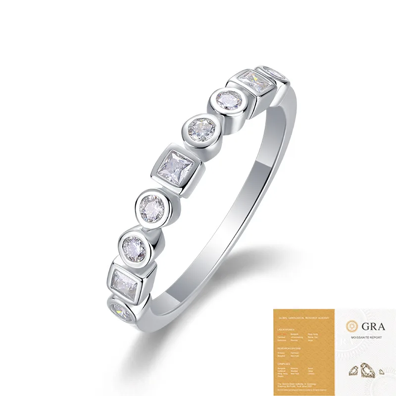 

Princess Cut And round Moissanite 925 Silver Ring Band Suitable for Gifting to Your Loved One