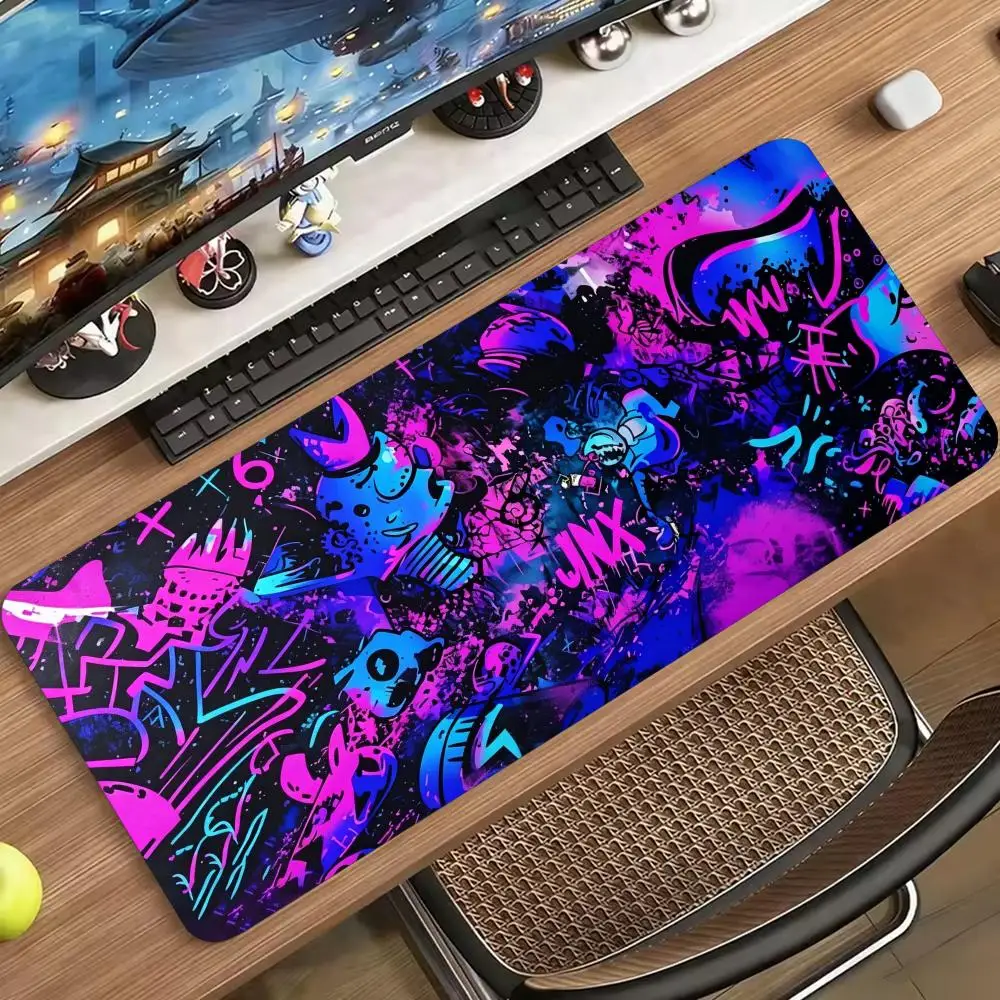 Extra Large Deskmat Neon Graffiti Abstract Print Stitched Border Anti‑Slip Rubber Base Smooth Mat For Gaming Home Office Desktop