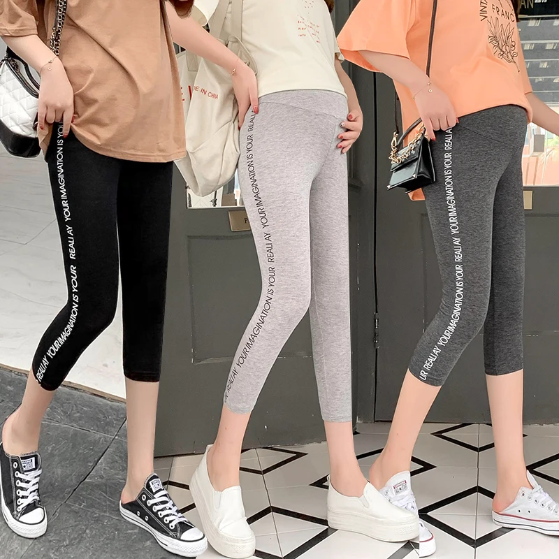 Pregnant women's leggings new cropped pants outer wear pregnant women's summer thin section fashion all-match belly support pant