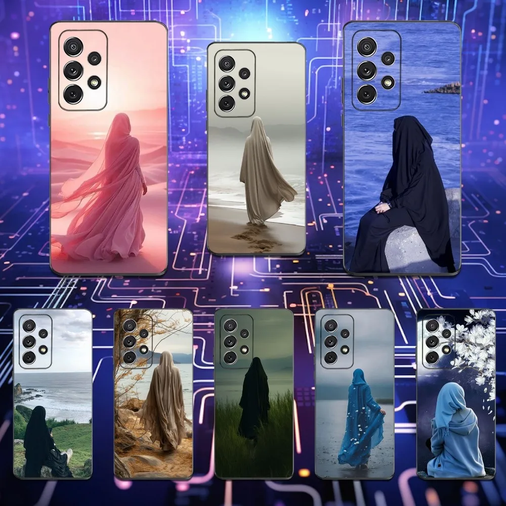 

Arabic Art Muslim Girls Phone Case For Samsung S25,S24,S23,S22,S21,S20,S10,Ultra,Plus,Lite,FE,Soft Silicone Black Cover
