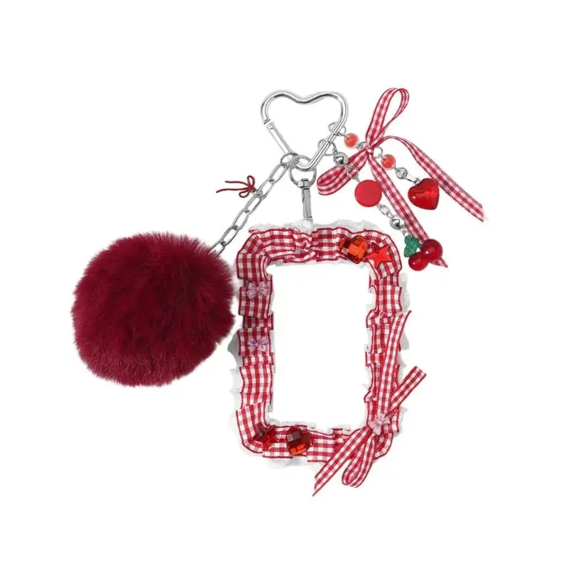 31BB Hanging Charm Bag Charm Keychain with Mixed-Material Plush Accent and Silver-Tone Hardware for Keys and Handbag
