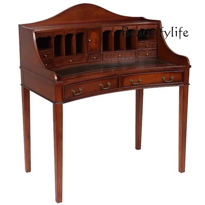 French retro light luxury dressing table, simple solid wood carved dressing table custom dressing table