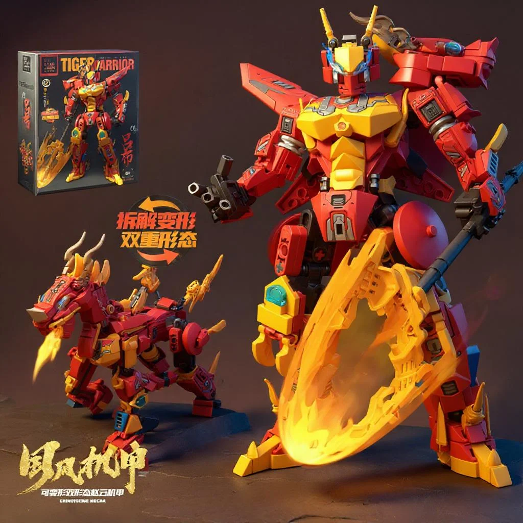 

Red Transformable Robot Building Blocks Super Hero Mecha Warrior Mythical Qilin Animal Bricks Gift for Boys Girls Kids Toys