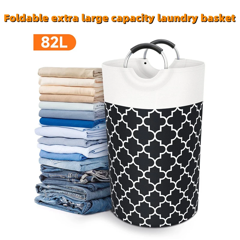 82L Large Capacity Collapsible Laundry Basket Hamper With Handles Waterproof Cotton Linen For Clothes Toy Home Storage Basket