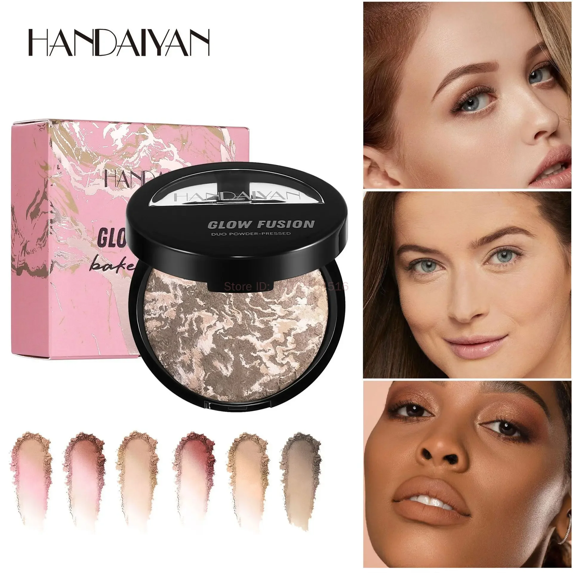 Lichtgevende afwerking Setting Powder Blijvende oliecontrole Shimmer Marble Baked Powder Verhelderend gezichtspoeder Compact Foundation Make-up