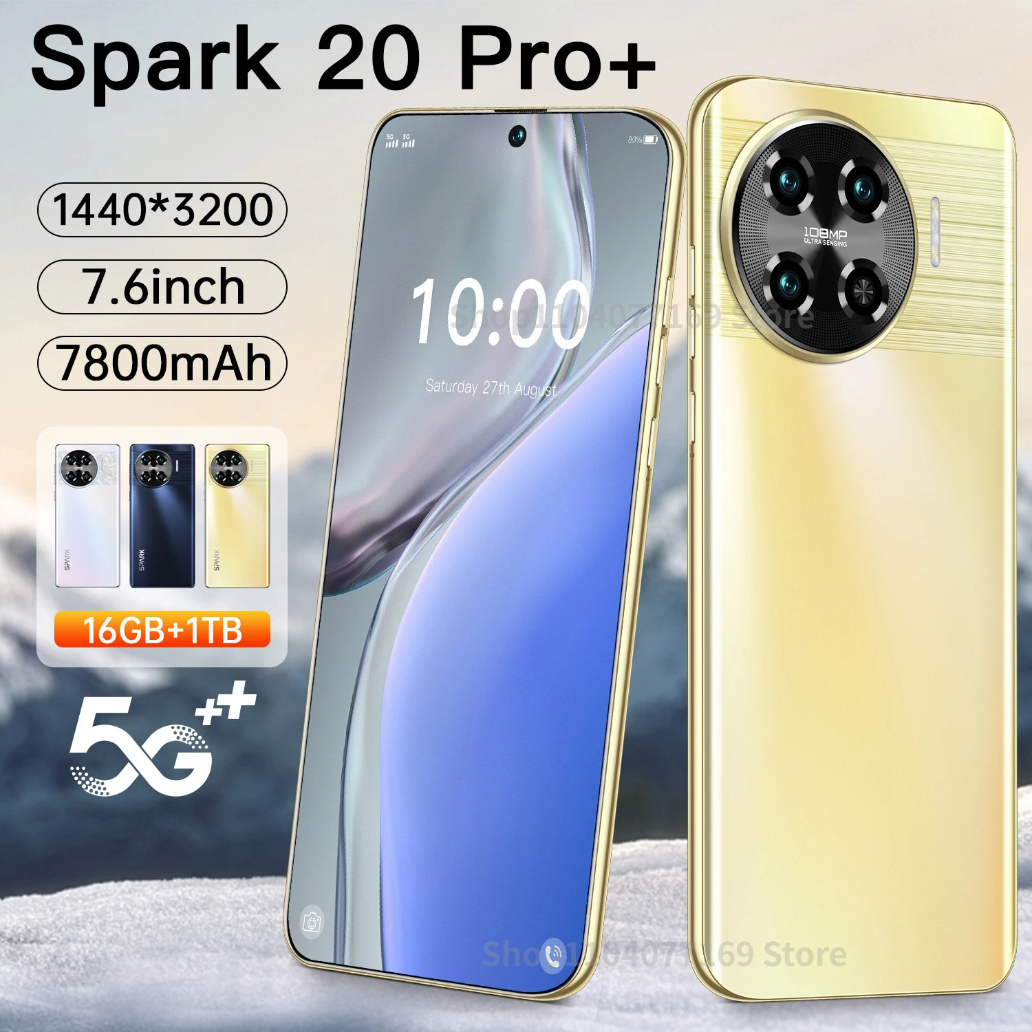 Global Version Original Spark 20 Pro Mobile Phone 2024 NEW 7.6inch Cellphones Smart Phones Android Celular 16G+1TB Dual SIM Card