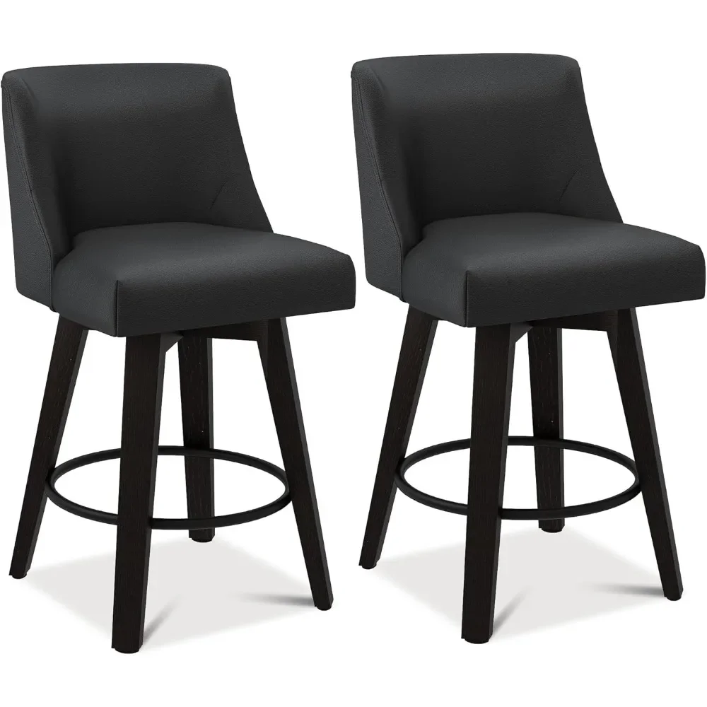 

Counter Height Bar Stools, 26" H Seat Height Upholstered Swivel Bar Stools with Back and Solid Wood Legs, Set of 2