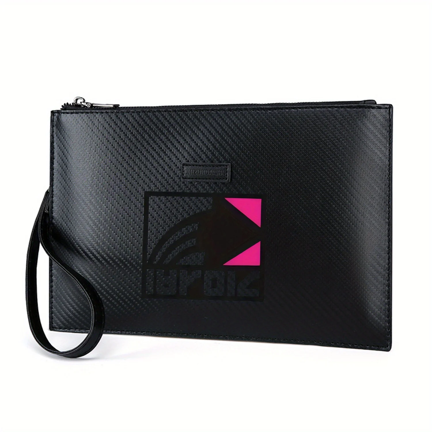 تصميم هندسي مع خطوط وحقيبة يد رجالية من البولي يوريثان مطبوعة أنيقة باللون الوردي، عصرية وعملية للحمل اليومي