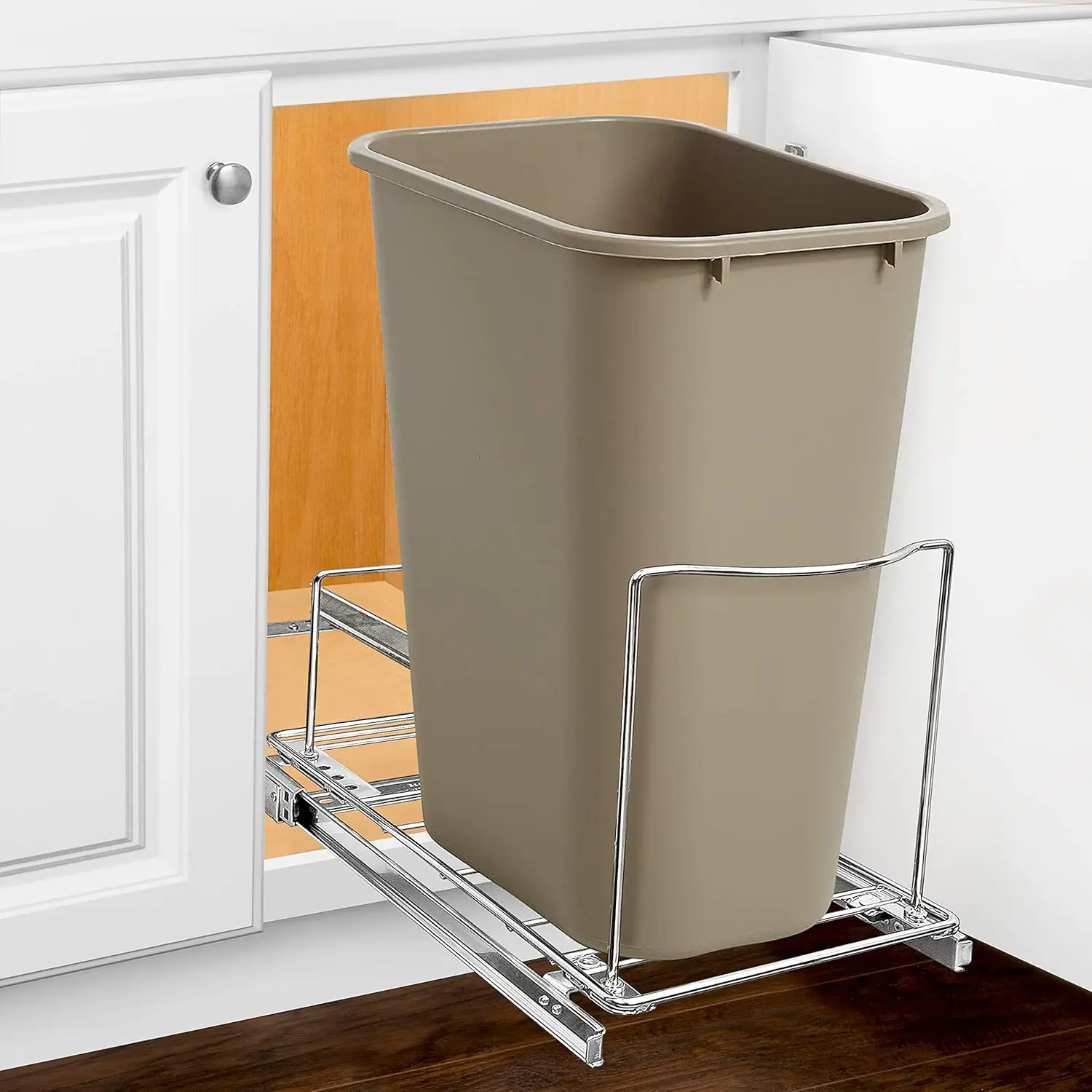 

Pull-Out Trash Can Drawer – Sliding Organizer for Kitchen Cabinet or Under-Sink Use – Heavy Duty Storage Rack (Bin Not Included)