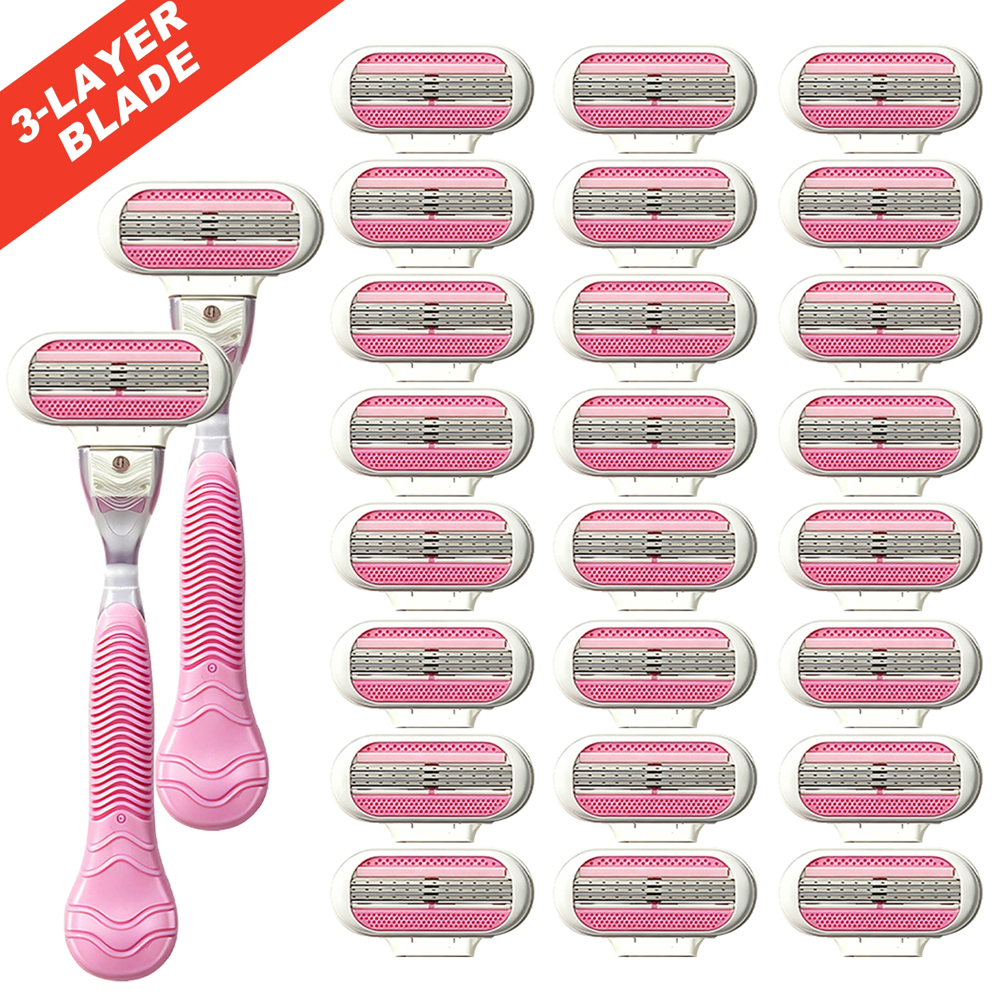 Women's 3-Blade Manual Shaving Razor, Ultra-Sharp Blades, Anti-Irritation, Smooth Shave for Legs, Underarms, Bikini Line, Ladies