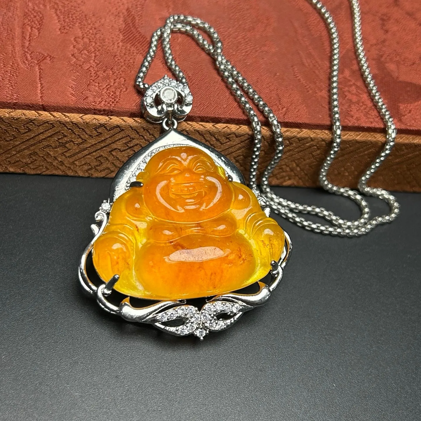 Real Natural Perfect High Ice Yellow Jade Jadeite Buddha Pendant&Necklaces
