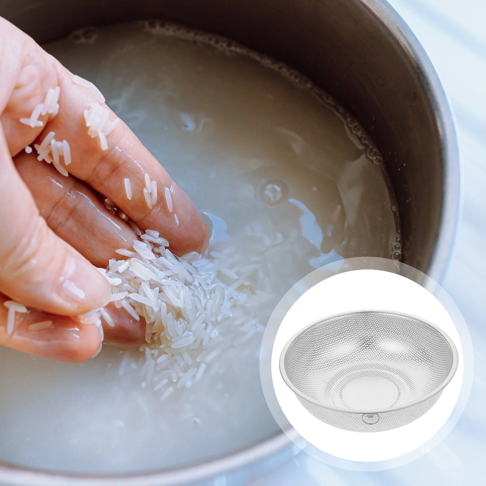 

Stainless Steel Rice Cleaner Strainer Fine Mesh Multi-Function Rice Washing Basket Kitchen Colander Filter Strainer