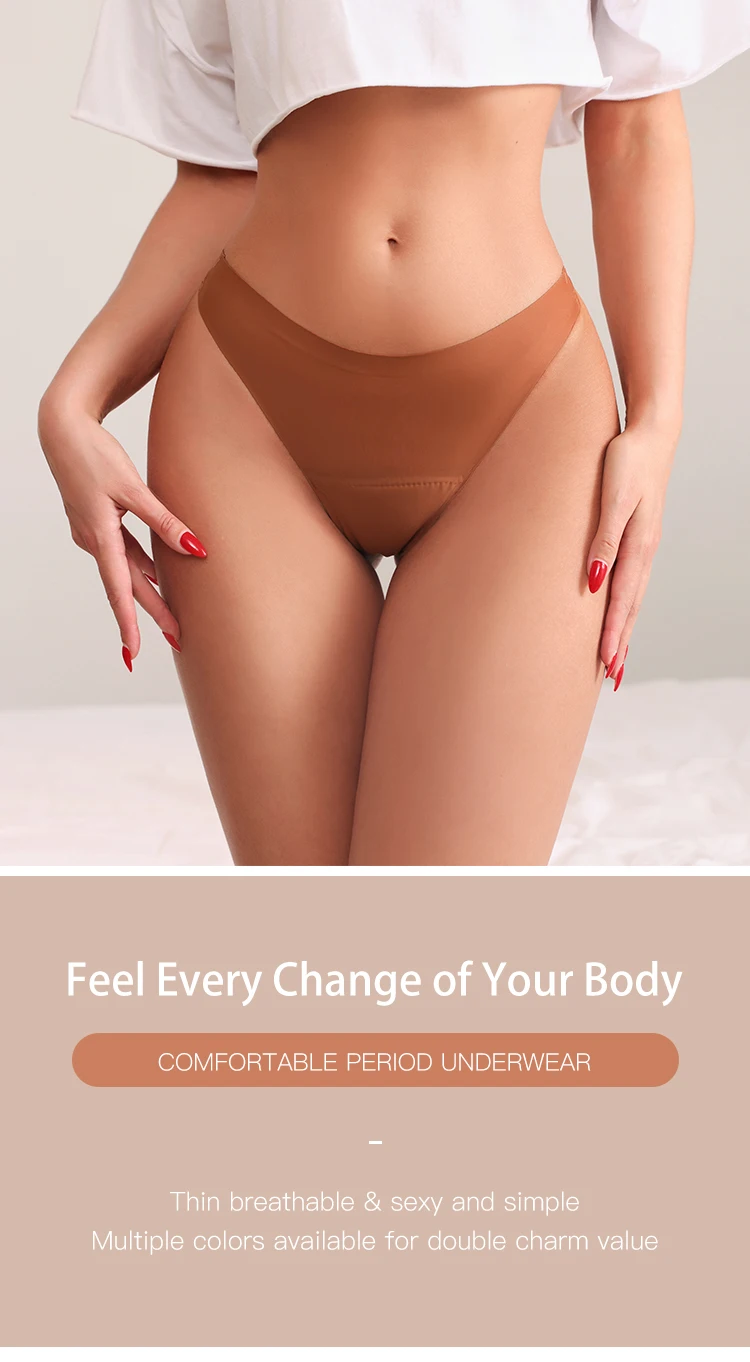 Neues Design, nahtlos, niedrige Taille, auslaufsicher, 4-lagig, Menstruationshöschen, waschbar, Lichtdurchfluss-Periodenhöschen für Damen, Tanga – Detail 1