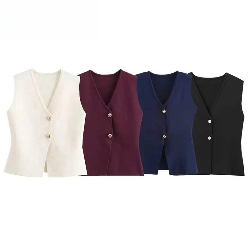 ZOCI Woman Knit Vest Top Cropped Sleeveless Vests for Women 2025 Button Summer Vest Top Women Waistcoat Knitted Short Tops