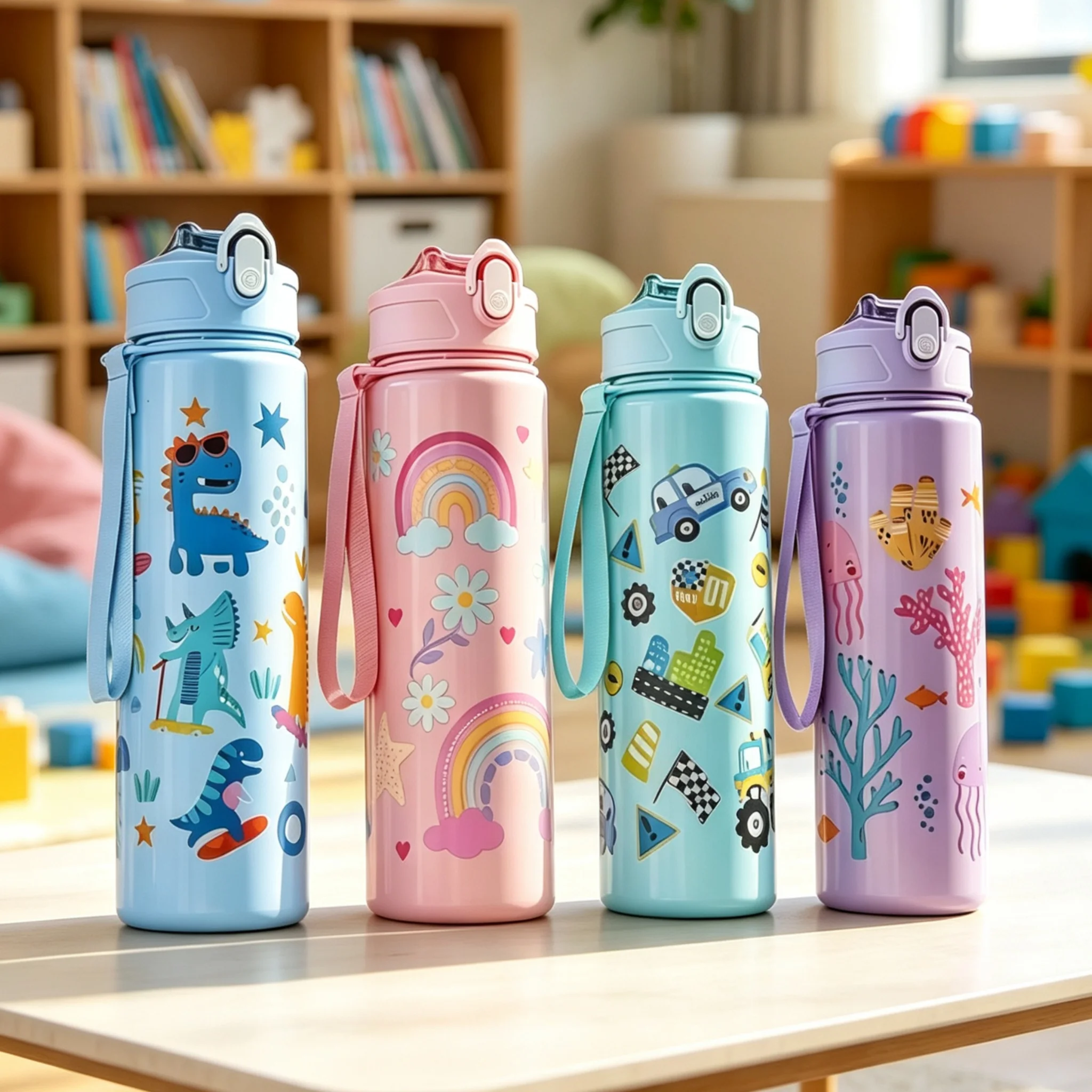 Image of 750 ml Dinosaurier Wasser Flasche Für Kinder Wasser Sippy Tasse Mit Silikon Stroh Auslaufsichere Kunststoff Wasser Flaschen Sommer Kinder Wasser Tasse