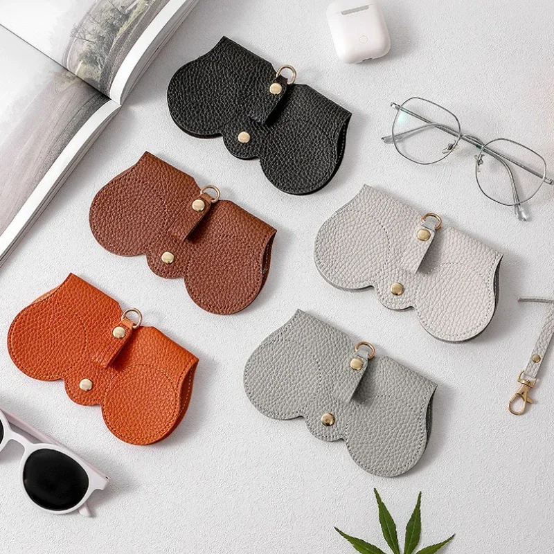 

1 шт. милый футляр для очков из искусственной кожи | Портативная сумка для очков с застежкой-кнопкой — устойчивый к царапинам органайзер для путешествий (тиснение личи)