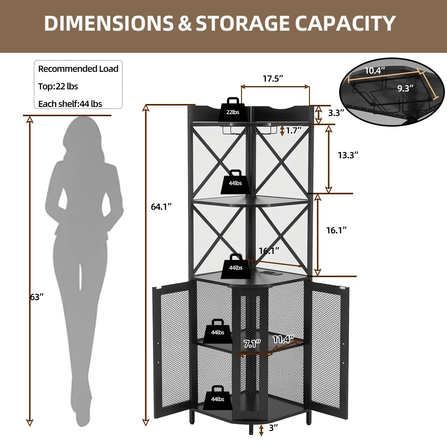 Industrial Corner Bar Cabinet with AC Socket, 5-Tier Wine Storage & Glass Holder, LED Lighting, Dining Living Room Kitchen, Blac