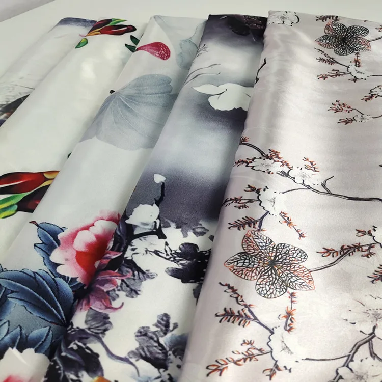 Soft Silky Brocade Fabric By The Meter for Cheongsam Shirt Hanfu Dress Clothes Sewing Flower Prined Imitation Silk Drape Cloth