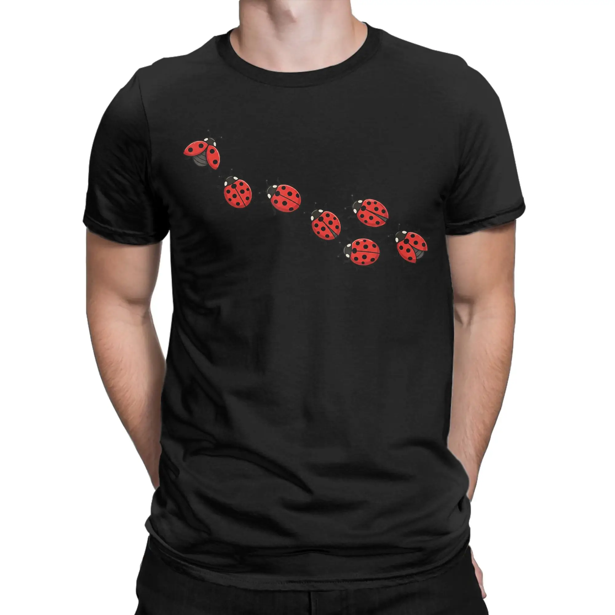 Men T-Shirts Minimalist Lucky Ladybug Cute Lady Bug Graphic Funny Cotton Tees Short Sleeve  T Shirts O Neck Tops Unique