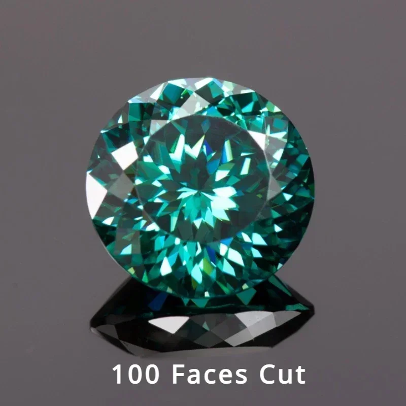 Moissanite Stone Round Shape 100 Faces Cut Emerald Green Natural Color Top Charms Jewelry Making Material With GRA Certificate