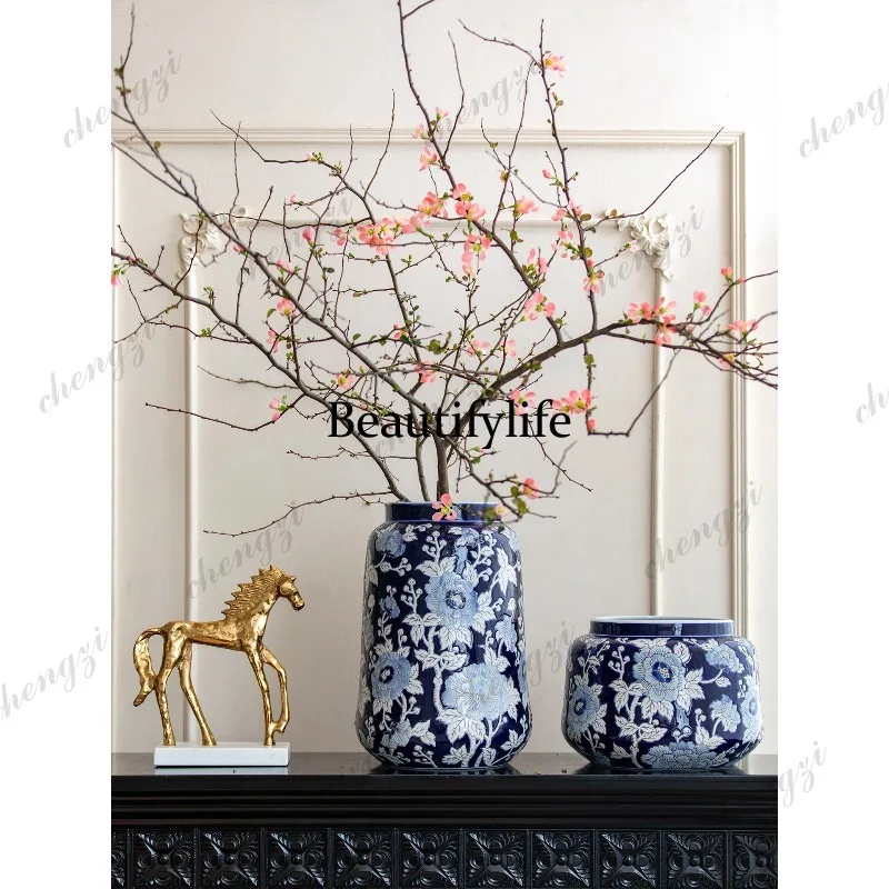 A95 Home Ceramic Large Vase Hand-painted Embossed Living Room Entryway Coffee Table Decorative Flower Arrangement
