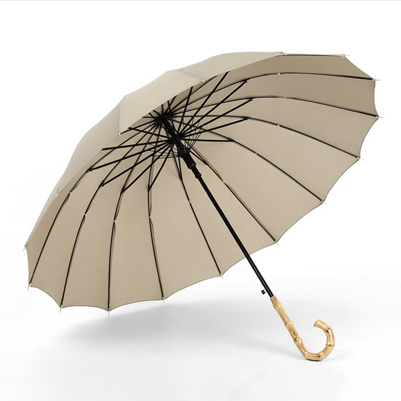 16K Japanese Bamboo Handle Umbrella Fresh 16 Bone Long Handle Wind Proof Men and Women Art Plain Umbrellas