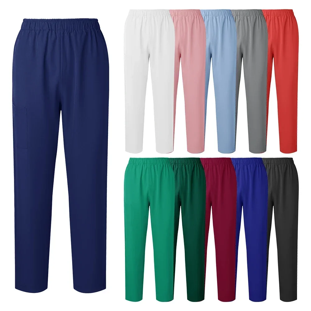 Nova cor sólida macio médico jogger uniforme bottoms calças de trabalho masculino e feminino acessórios enfermeira esfrega