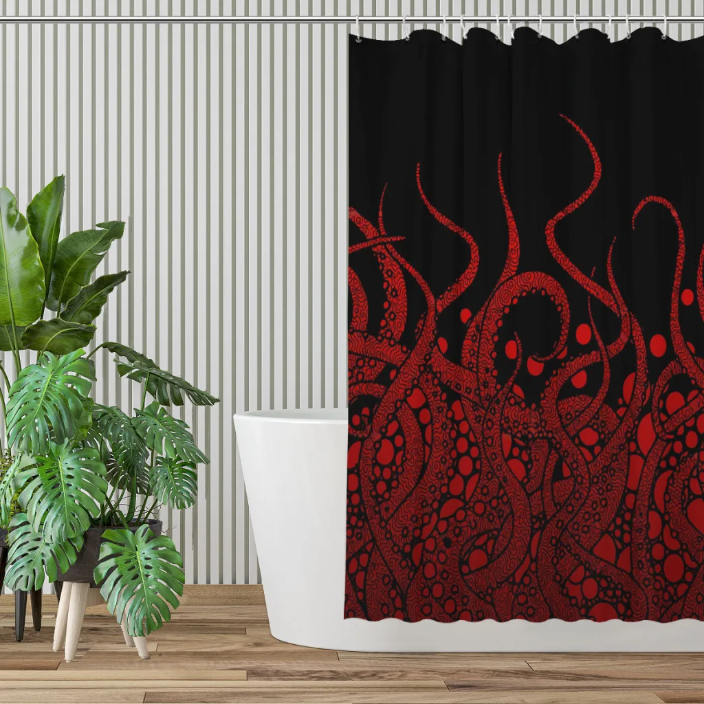 Red Tentacles Bathroom Shower Curtains Cthulhu Mythos Waterproof Partition Unique Home Decor Bathroom Accessories