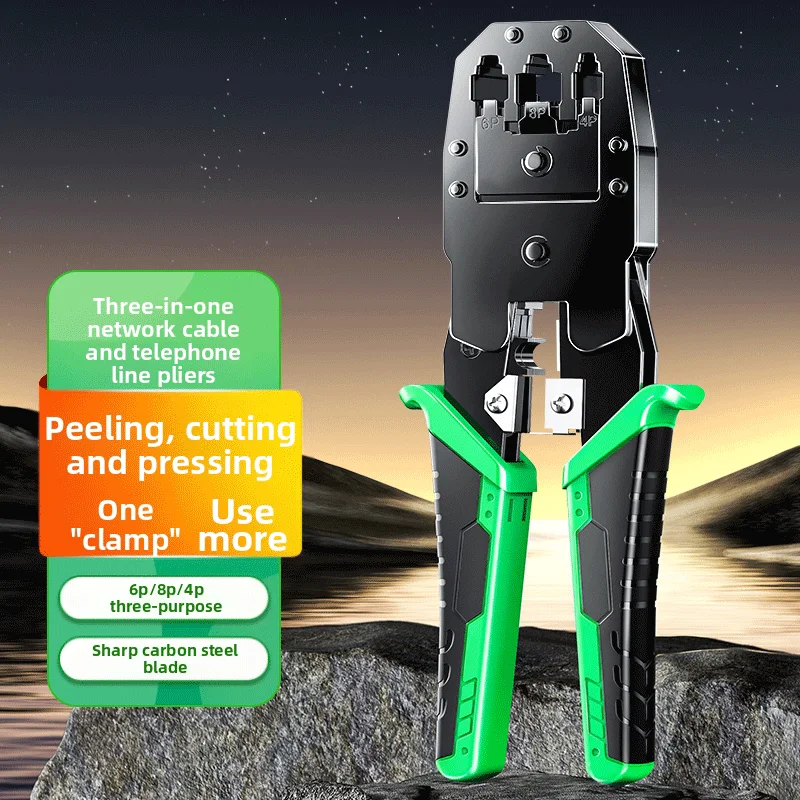 3-in-1 RJ45 RJ11 Network Cable Crimper Tool, Ethernet Crimping Pliers for Cat5e Cat6 Phone Cable, Stripper Cutter All-in-One