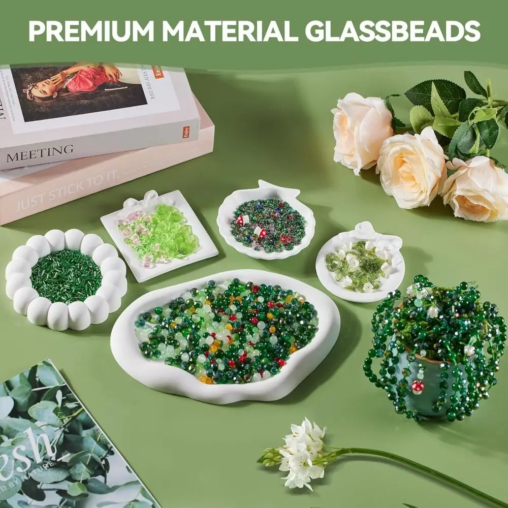 Crystal Glass Material 6mm Green Glass Beads Set Green Series Color Handmade DIY Supplies DIY Beaded Plants Beginner Friendly