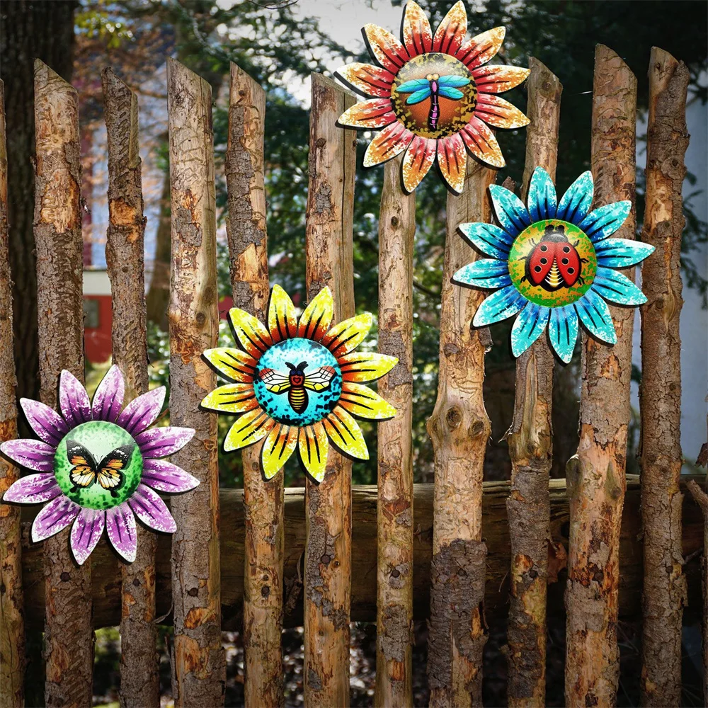 Metal Sunflower Sculpture Wall Art Decoration Outdoor Stakes Colorful Yard Garden Interior Metal Iron Party Flower Decor 2022