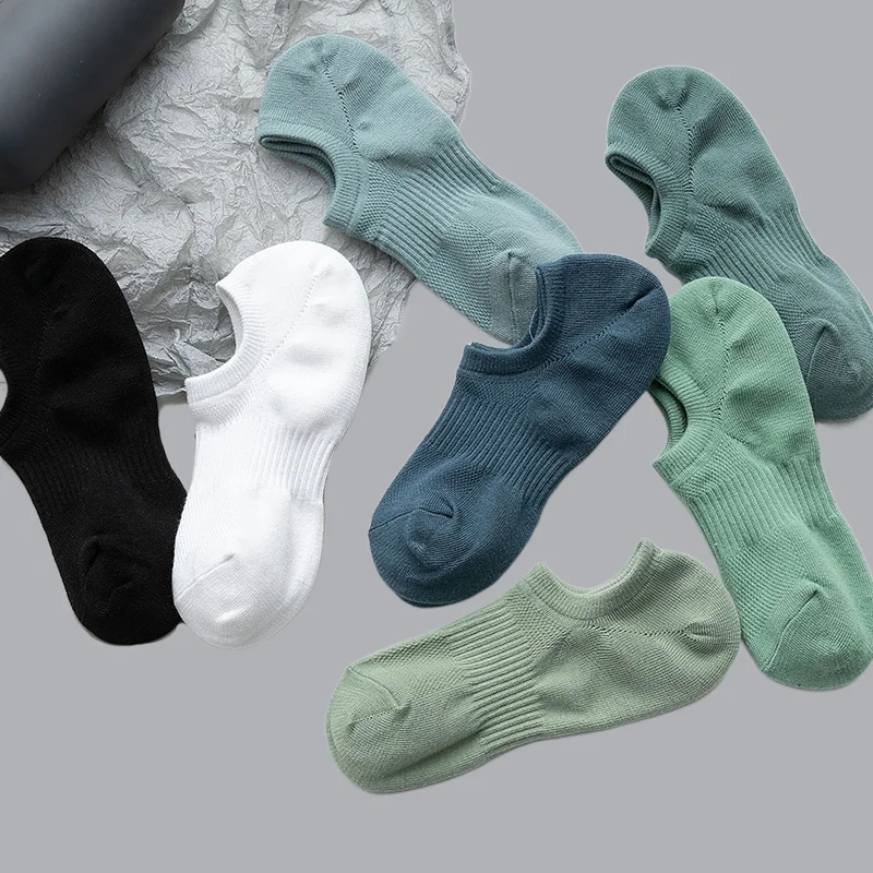 5/10 Pairs High Quality Men's Mesh Boat Socks Shallow Mouth Silicone Non-slip Socks Solid Color Cotton Comfort Low Cut Socks