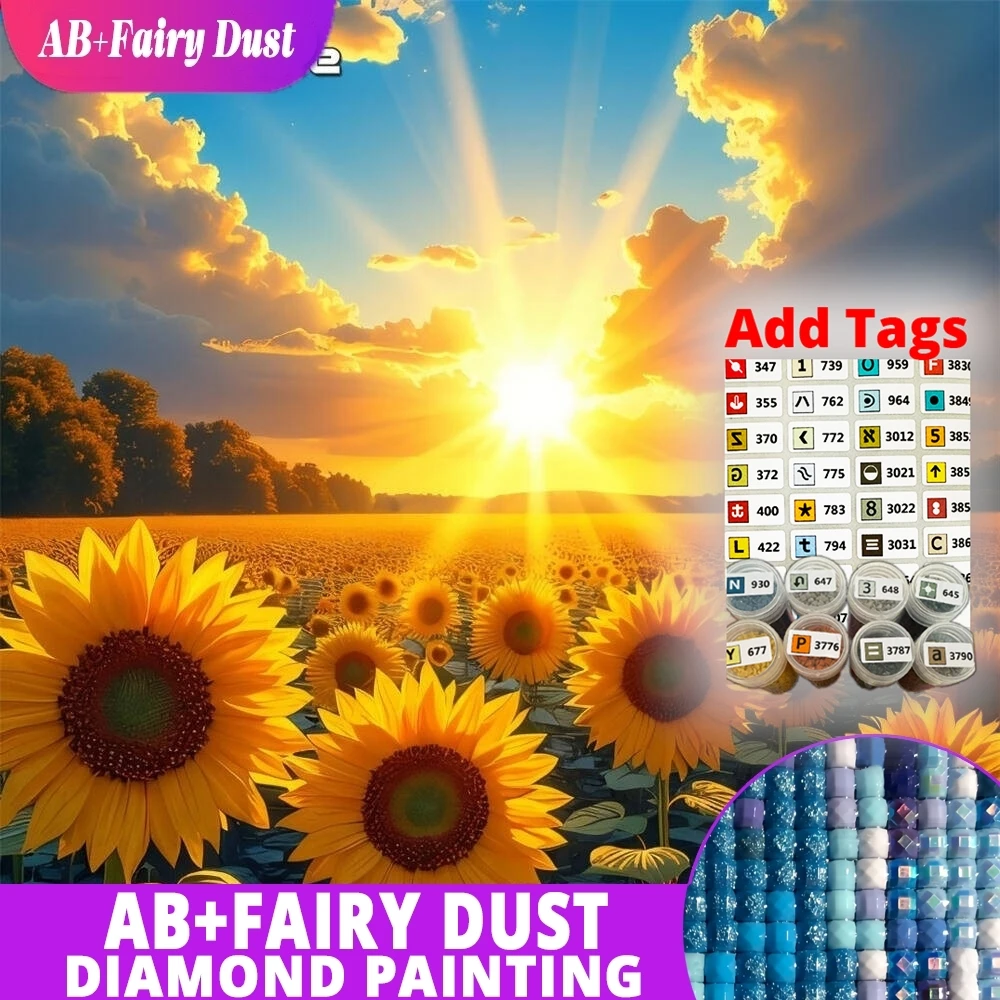 AB Fairy Dust DMC stickers Diamond Painting Sunflower Craft Kit Mosaic Sunset Pattern For Adults Beginners Flower Embroidery Lan